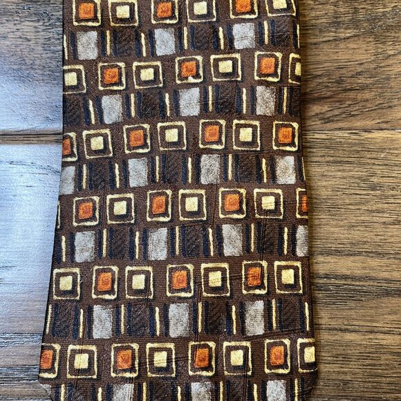Ermenegildo Zegna Brown Silk Jacquard Geo Square Neck Tie Length 58" Width 3.5" - Picture 2 of 4